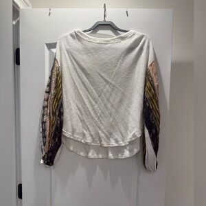 We The Free White Top with Multicolor Sleeves
